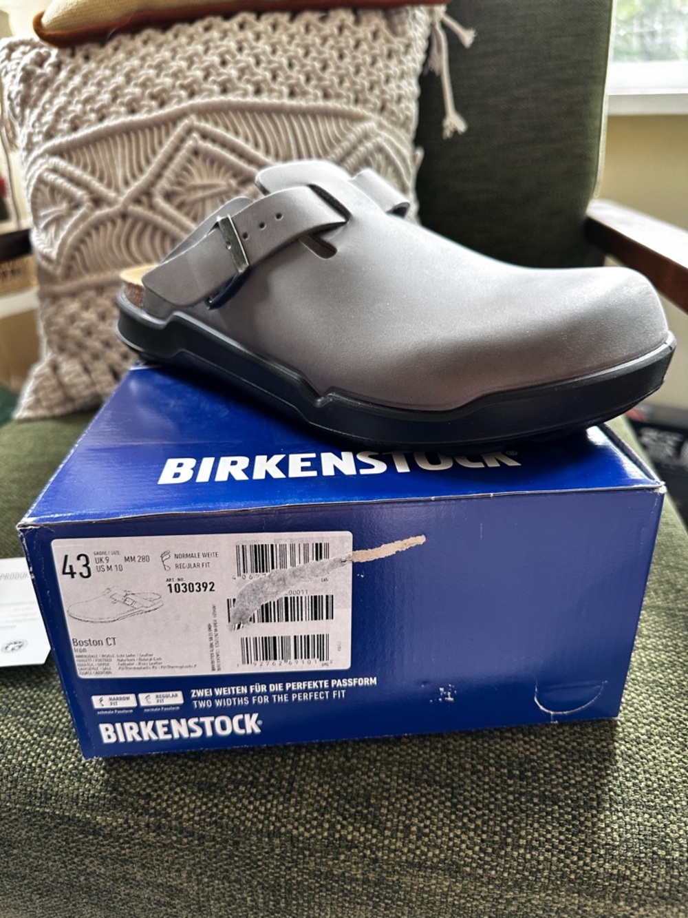 Birkenstock Gray Leather Slip-On Clogs with Buckle - Picture 2 of 3